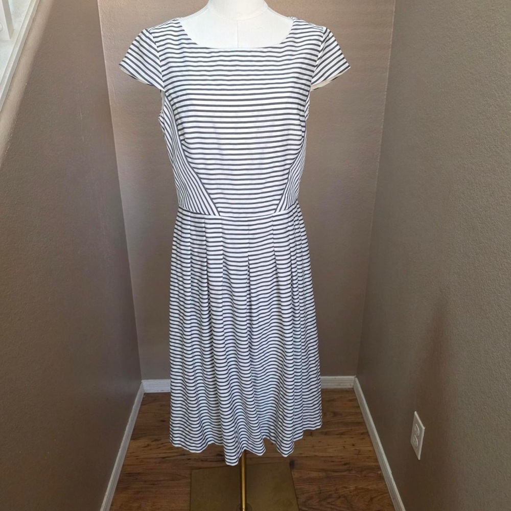 Anne Klein Navy and White Striped Fit-and-Flare Dress